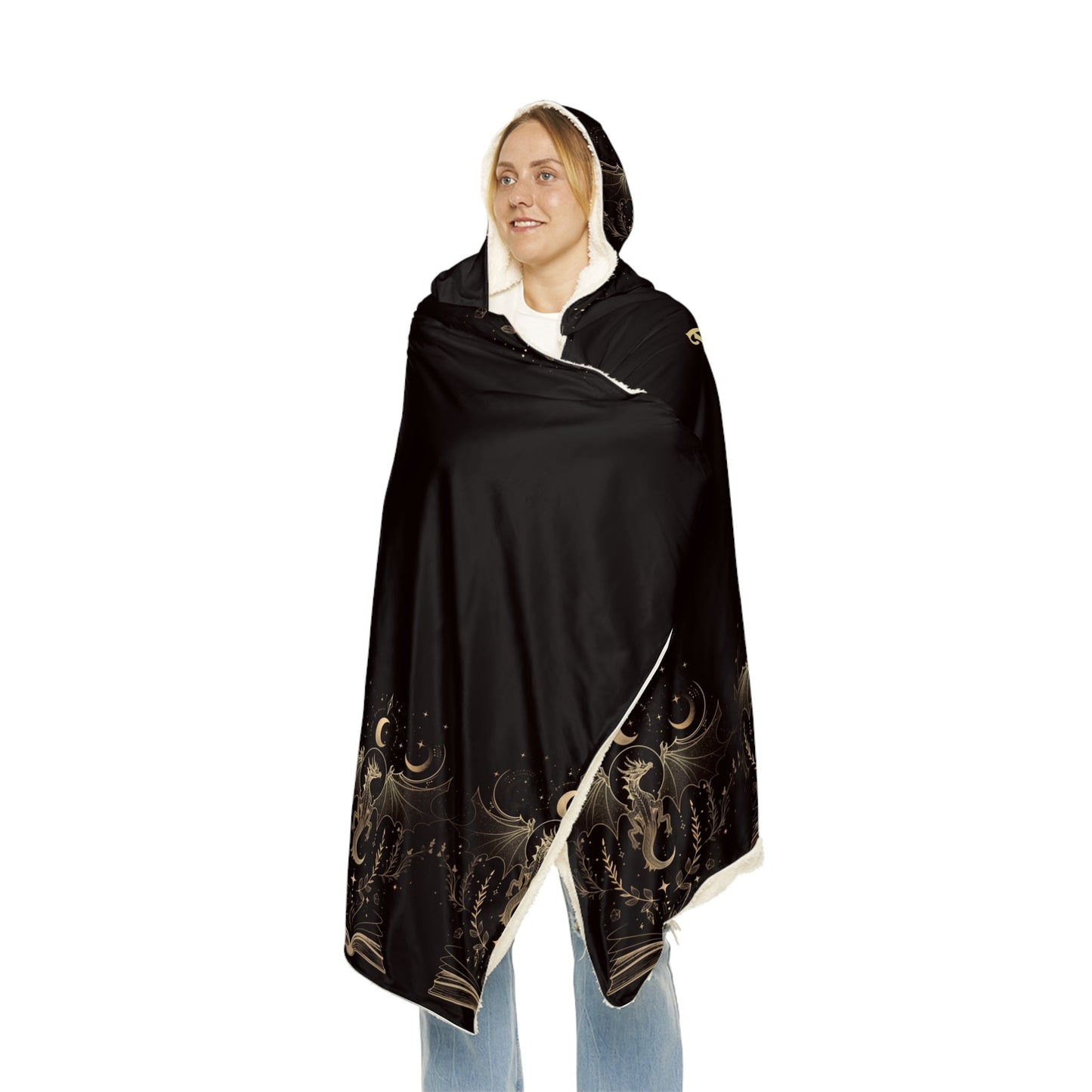 Hooded Blanket, Dragon Library Gift, Dark Fantasy Bookish Blanket, Medieval Magic Cozy Throw, Tome Keeper Reader Blanket