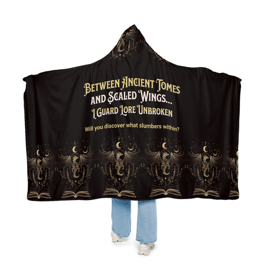Hooded Blanket, Dragon Library Gift, Dark Fantasy Bookish Blanket, Medieval Magic Cozy Throw, Tome Keeper Reader Blanket