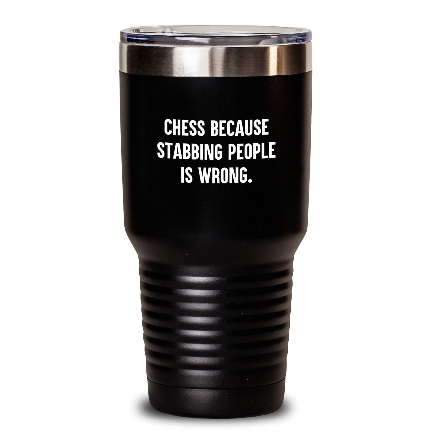 Funny Chess Gifts for Friends and Family, Birthday Unique Tumbler from Men, Women, Coworkers, Chess Enthusiasts, 'Chess Because Stabbing People Is Wrong.' Quote - Main