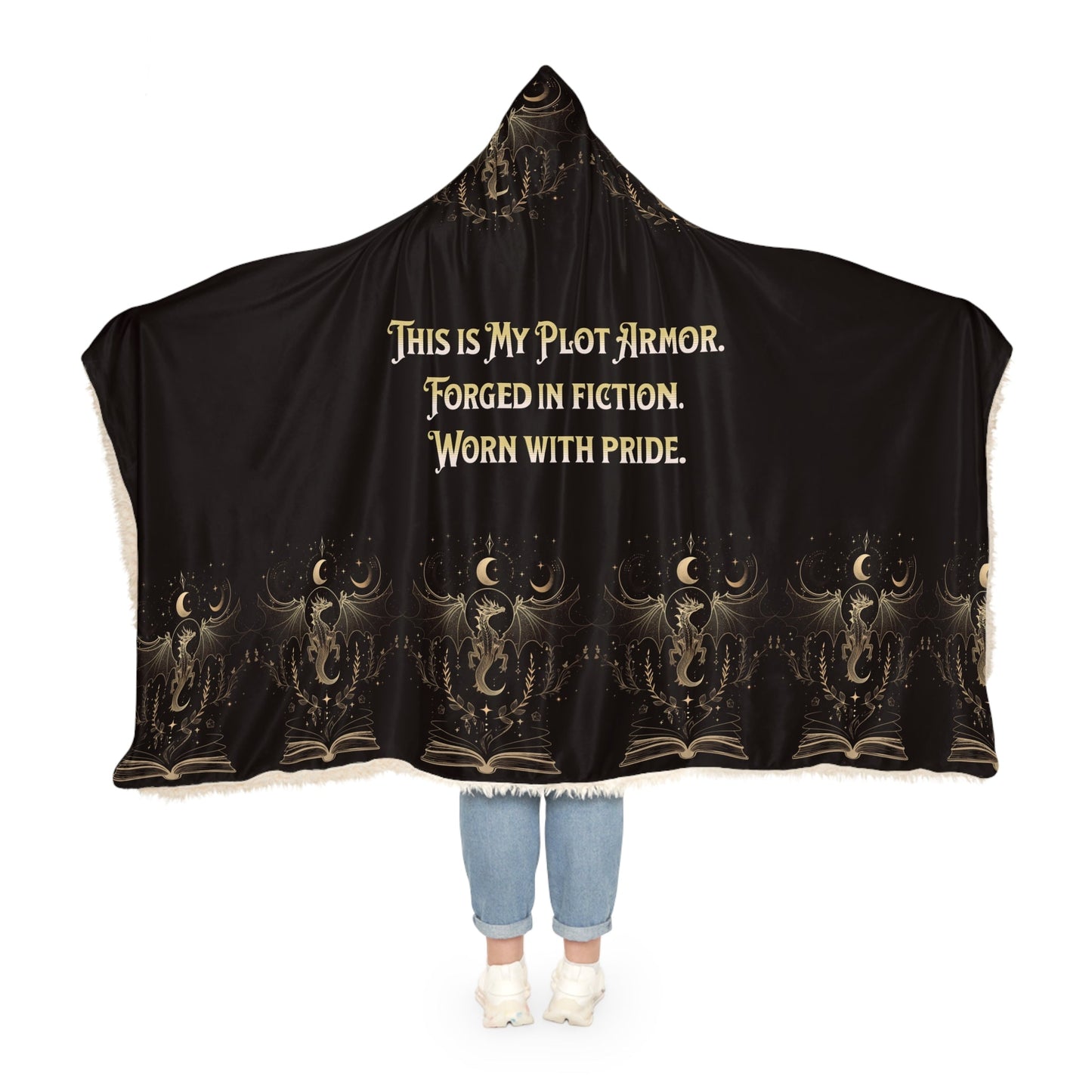 Hooded Blanket, Plot Armor Reading Blanket, Fantasy Book Lover Gift, Literary Cozy Throw, Bookish Cloak with Quote