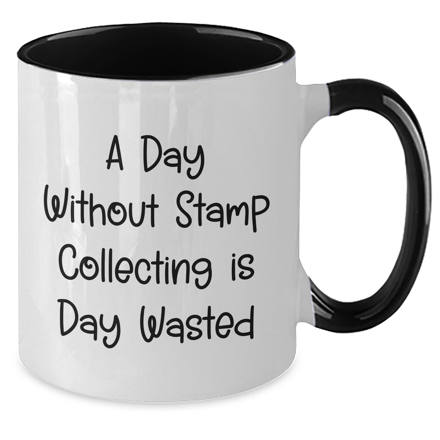 Funny Stamp Collecting Gifts for Men from Family - Two Tone Coffee Mug, 'A Day Without Stamp Collecting Is Day Wasted' Quote, Father's Day Unique Gifts - Additional