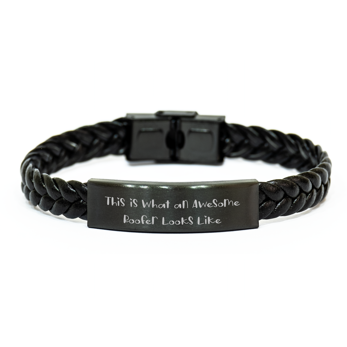 Funny Roofer Gifts for Men, Interlaced Leather Bracelet, 'This Is What An Awesome Roofer Looks Like', Unique Father's Day Unique Gifts from Family - Image 1