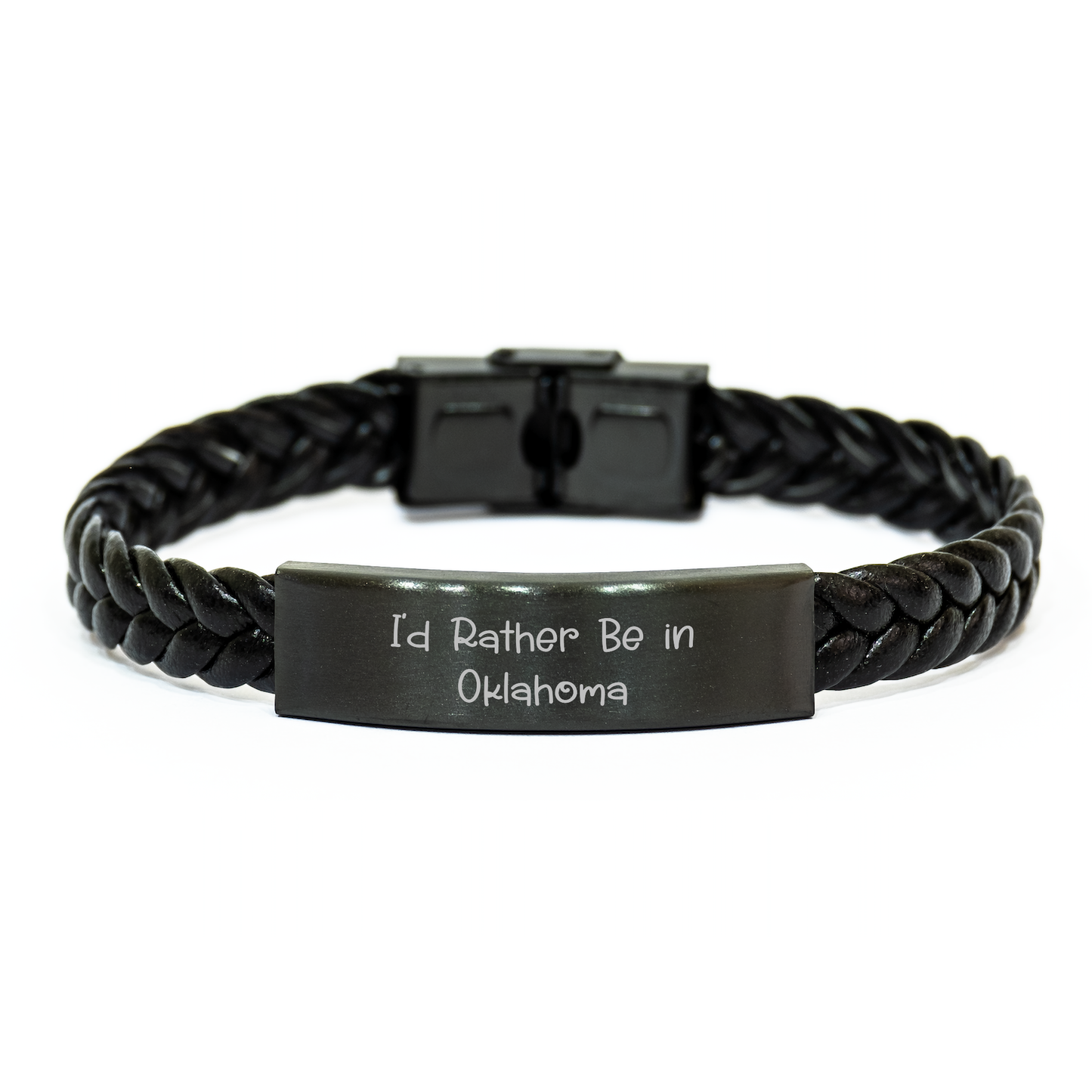 Oklahoma Gifts, I'd Rather Be In Oklahoma, Interlaced Leather Bracelet, Father's Day Unique Gifts from Friends to Oklahoma Men - Image 1