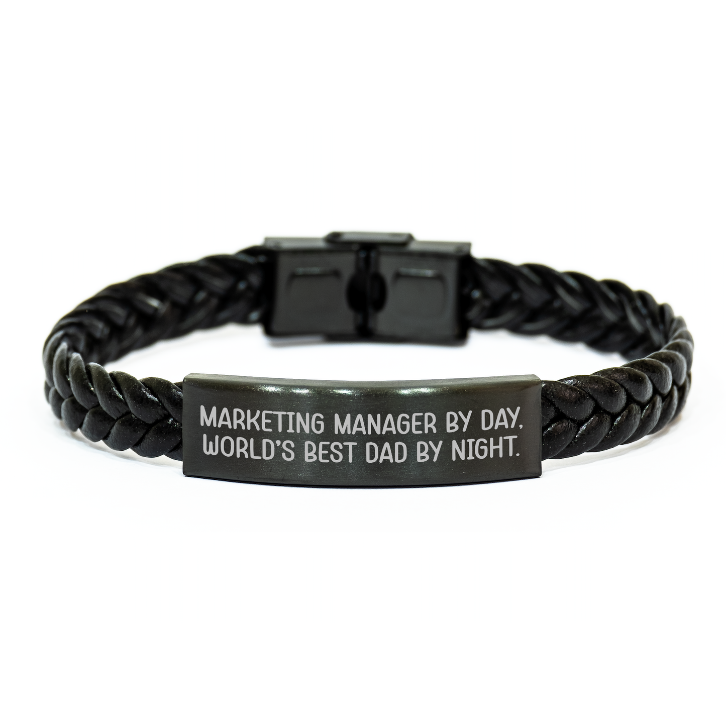 Marketing Manager by Day, World's Best Dad by Night Interlaced Leather Bracelet, Gifts from Dad for Marketing Manager, Unique Father's Day Unique Gift - Image 1