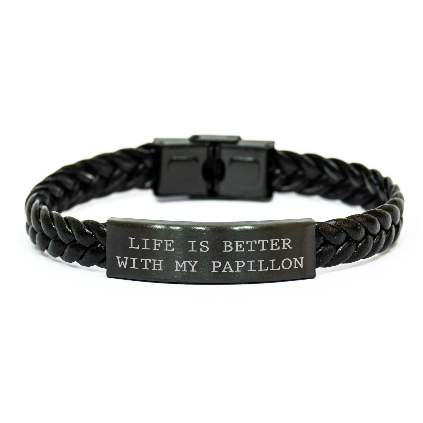 Papillon Dog Lovers' Gifts from Men - Interlaced Leather Bracelet with Quote 'Life Is Better With My Papillon' for Father's Day - Image 1