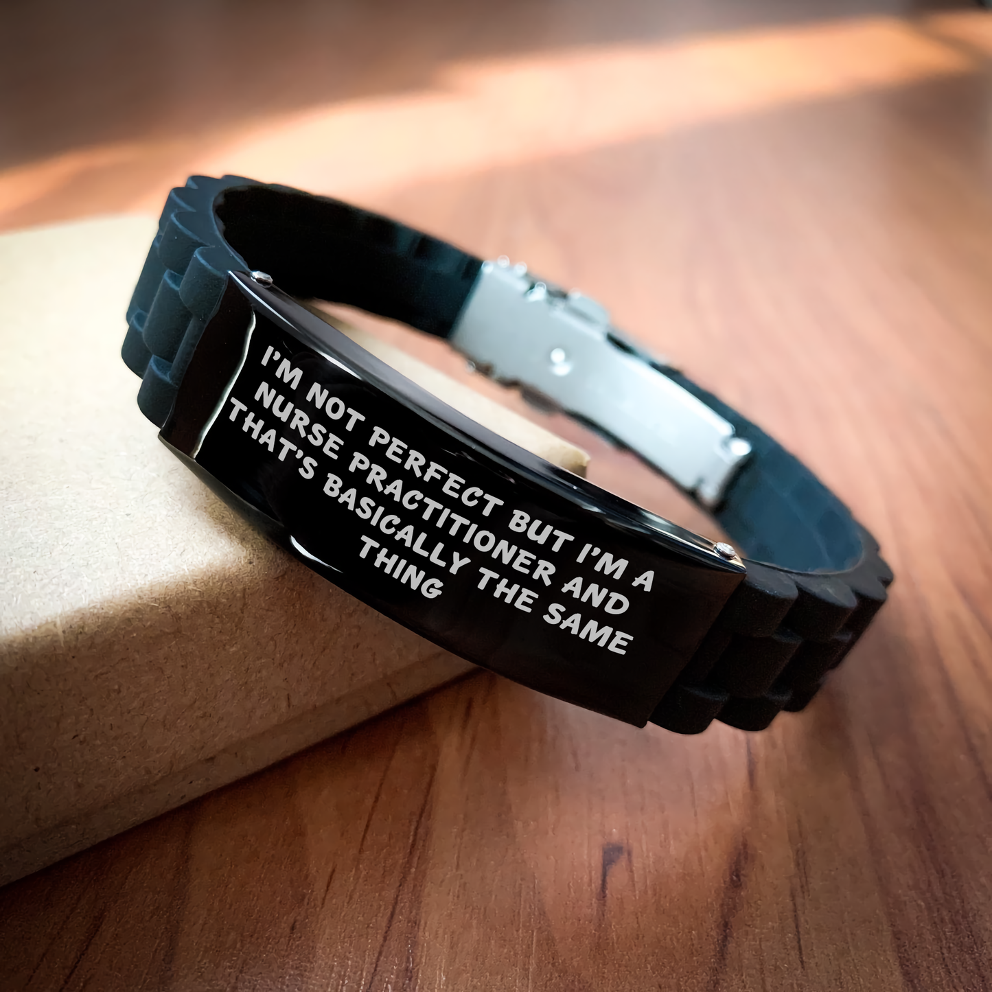 Funny Nurse Practitioner Gifts from Friends - I'm Not Perfect But I'm A Nurse Practitioner And That's Basically The Same Thing Glide lock Clasp Bracelet for Nurse Practitioner Graduation - Image 2