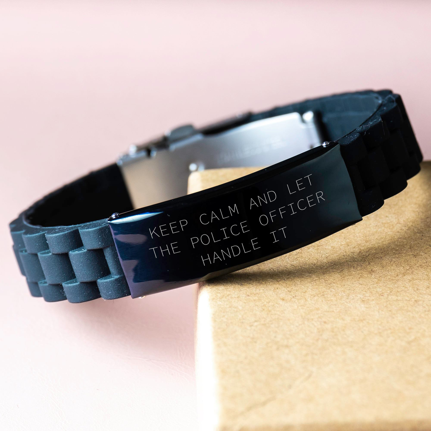 Police Officer Gift Ideas, Funny Quote Glide lock Clasp Bracelet for Mom's Day from Friends or Family, Adjustable Silver Black Stainless Steel Silicone - Image 3