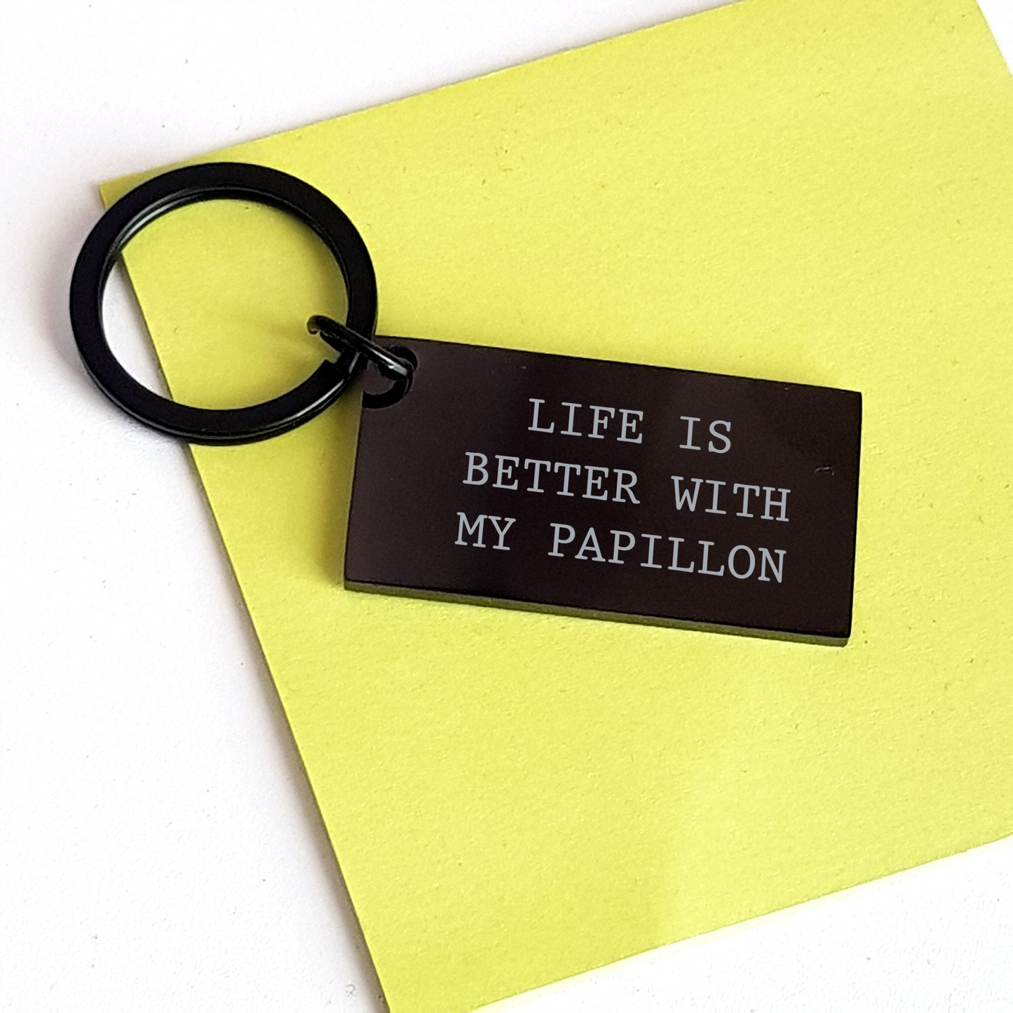 Papillon Dog Lovers' Funny Keychain Gifts from Men to Papillon Dog Owners for Father's Day, 'Life Is Better With My Papillon' - Stainless Steel Keychain - Image 3