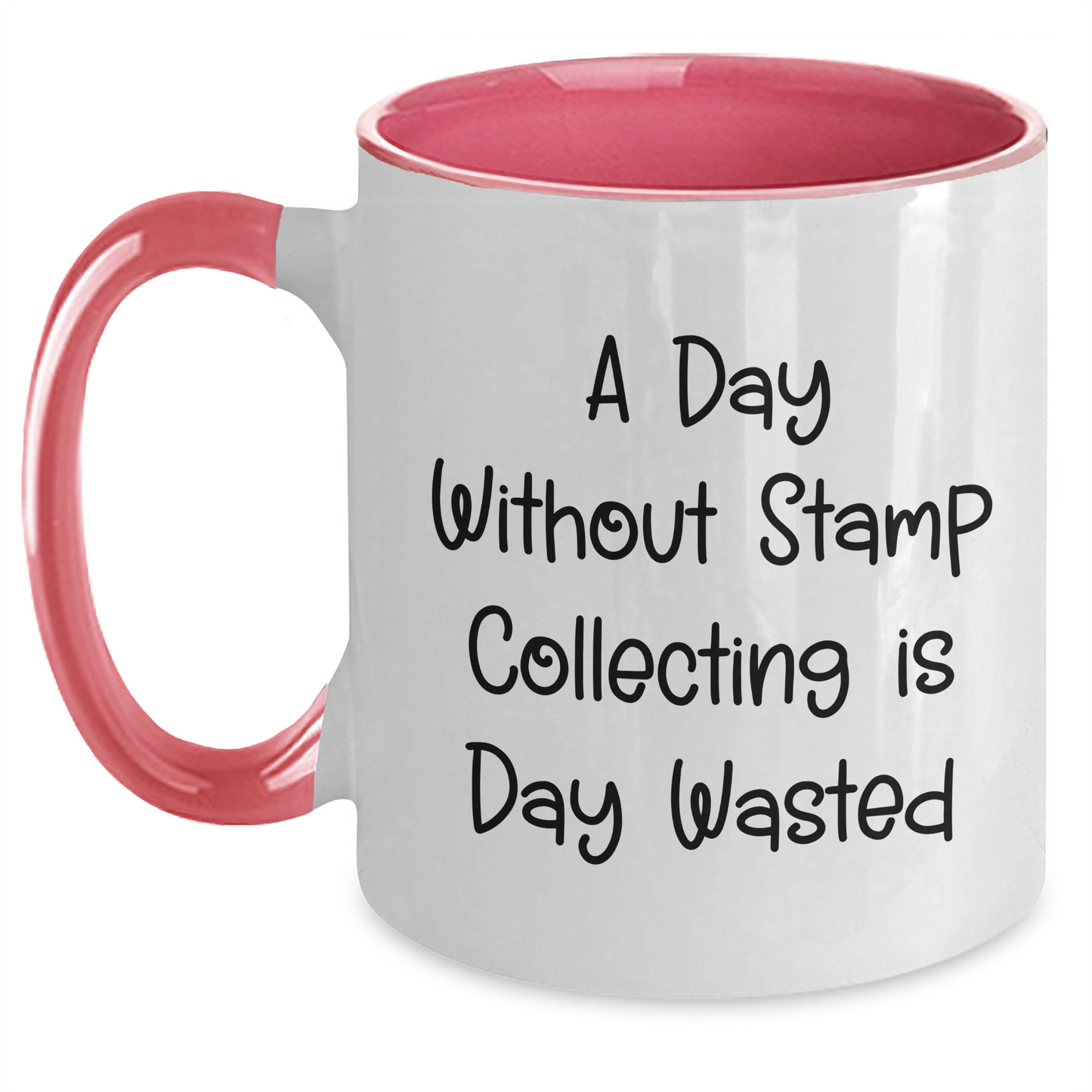 Funny Stamp Collecting Gifts for Men from Family - Two Tone Coffee Mug, 'A Day Without Stamp Collecting Is Day Wasted' Quote, Father's Day Unique Gifts - Main