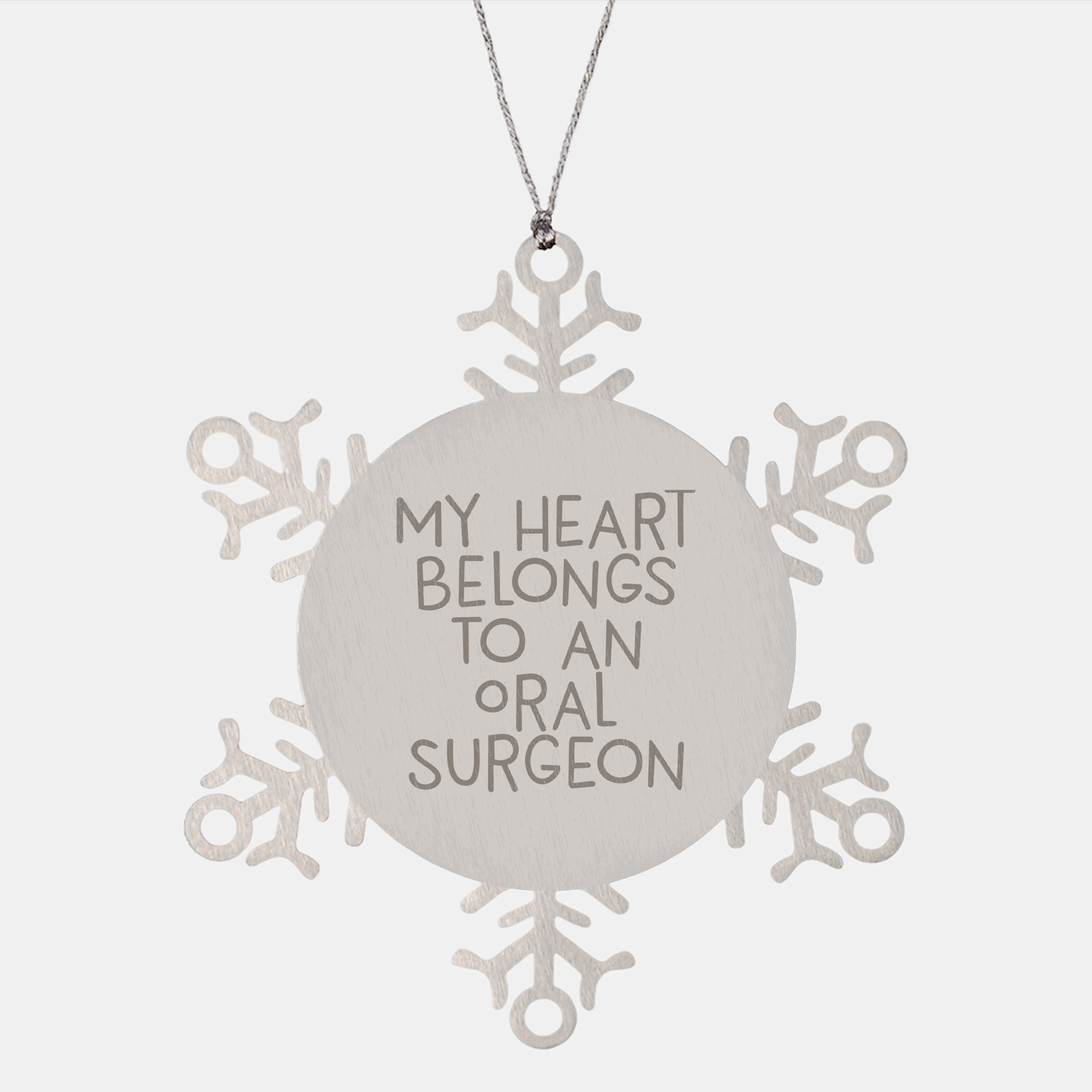 Oral Surgeon Gifts - Funny Snowflake Ornament, 'My Heart Belongs To An Oral Surgeon', Handcrafted Stainless Steel, Gifts from Men to Oral Surgeon, for Christmas - Image 1