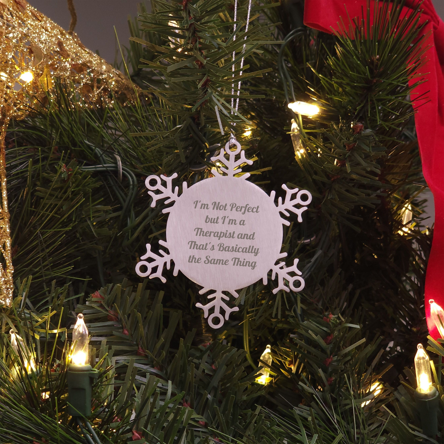 Funny Therapist Gifts Snowflake Ornaments for Therapist Friends from Family - I'm Not Perfect But I'm A Therapist And That's Basically The Same Thing - Image 3
