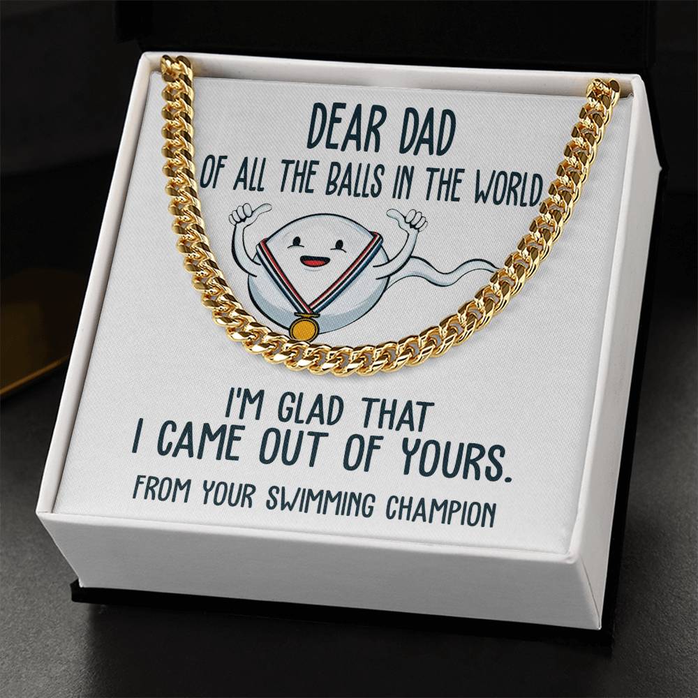 Gift for Dad from Swimming Champion - Cuban Link Chain Necklace