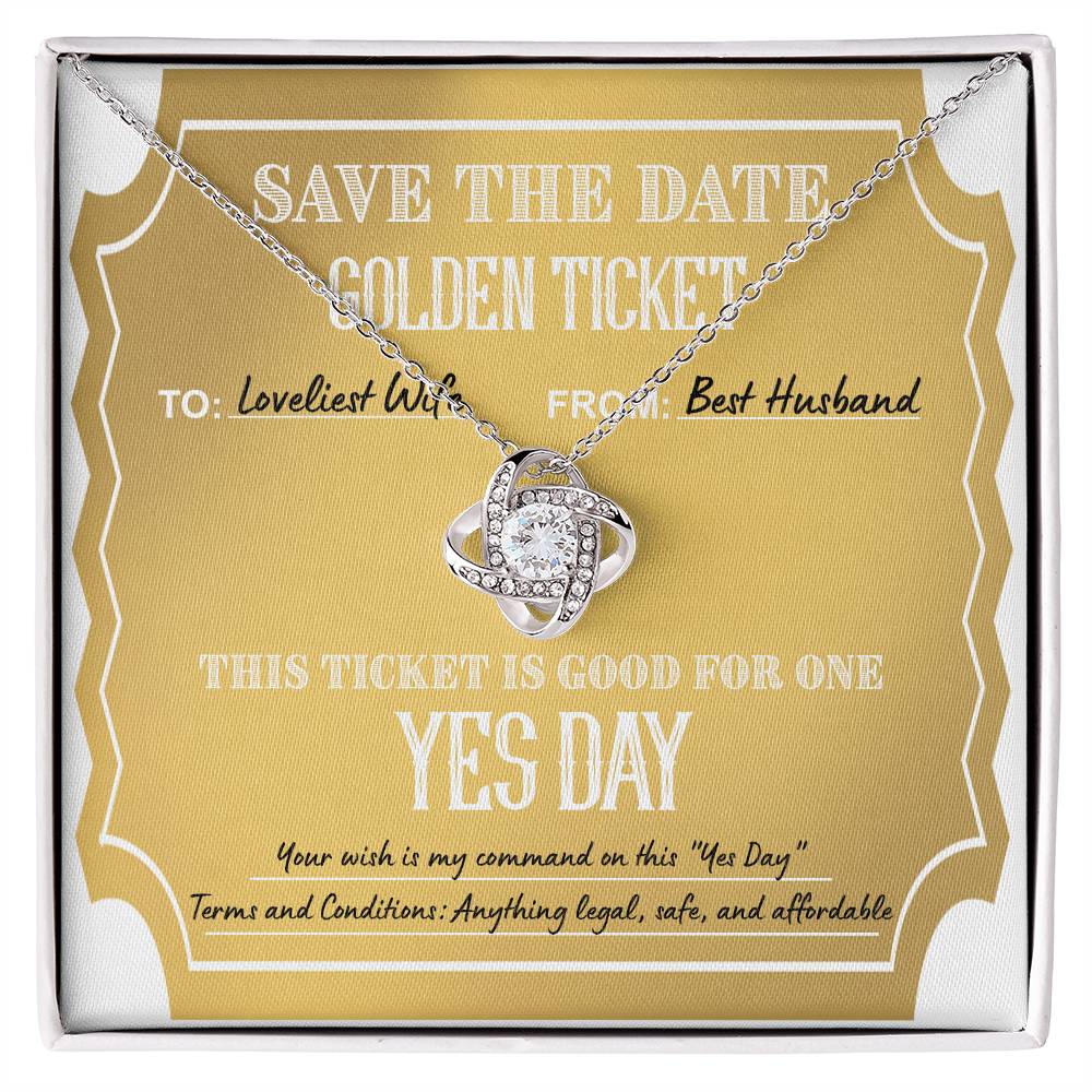 Wife-Golden Ticket Love Knot Necklace