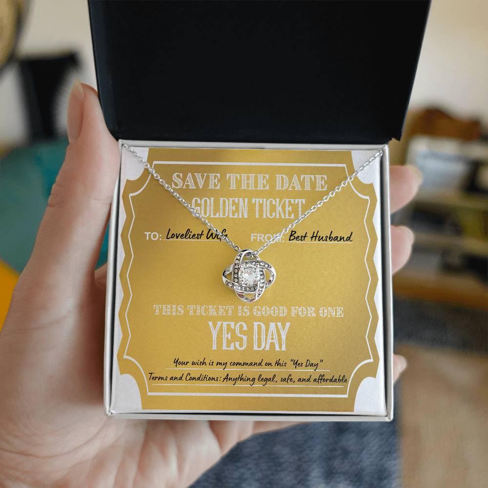 Wife-Golden Ticket Love Knot Necklace