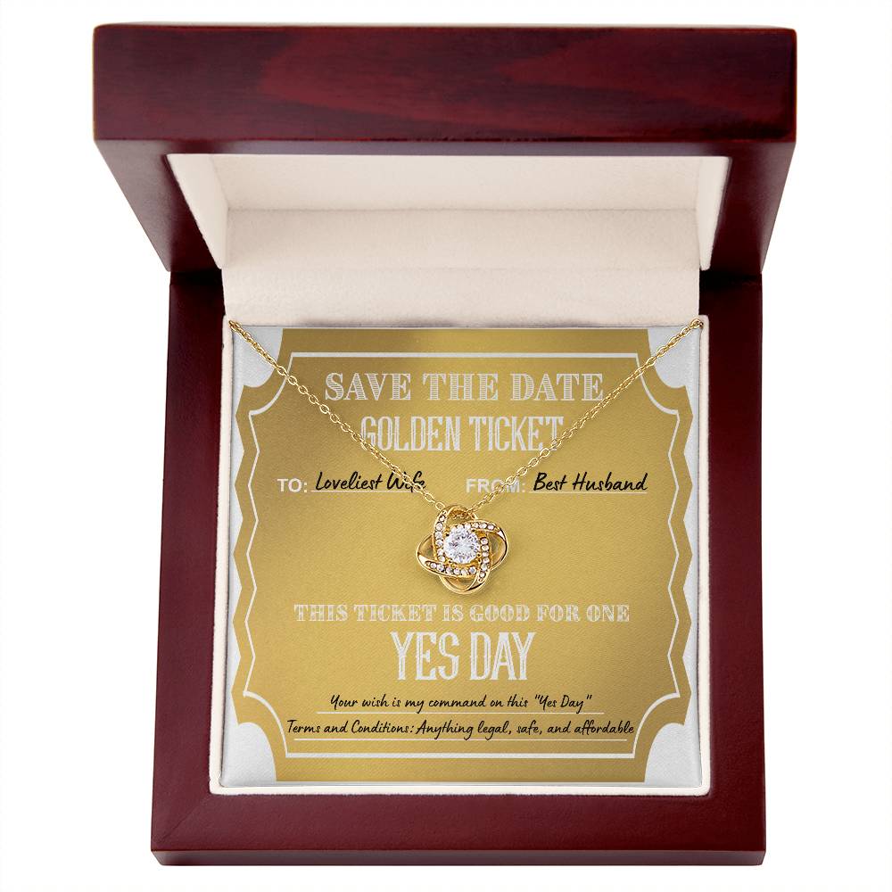 Wife-Golden Ticket Love Knot Necklace