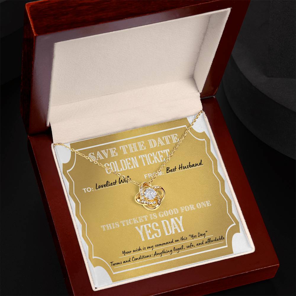 Wife-Golden Ticket Love Knot Necklace