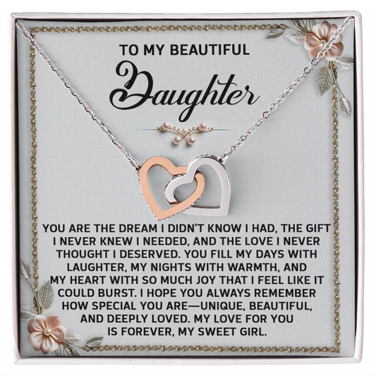 Daughter, My Sweet Girl Interlocking Hearts Necklace - Love Gift