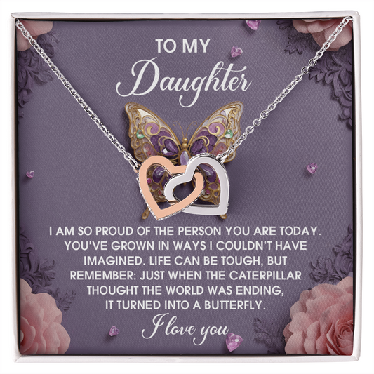 Daughter, My Beautiful Butterfly Interlocking Hearts Necklace - Cherished Gift