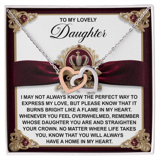 Daughter, My Guiding Flame Interlocking Hearts Necklace - Heartfelt Gift