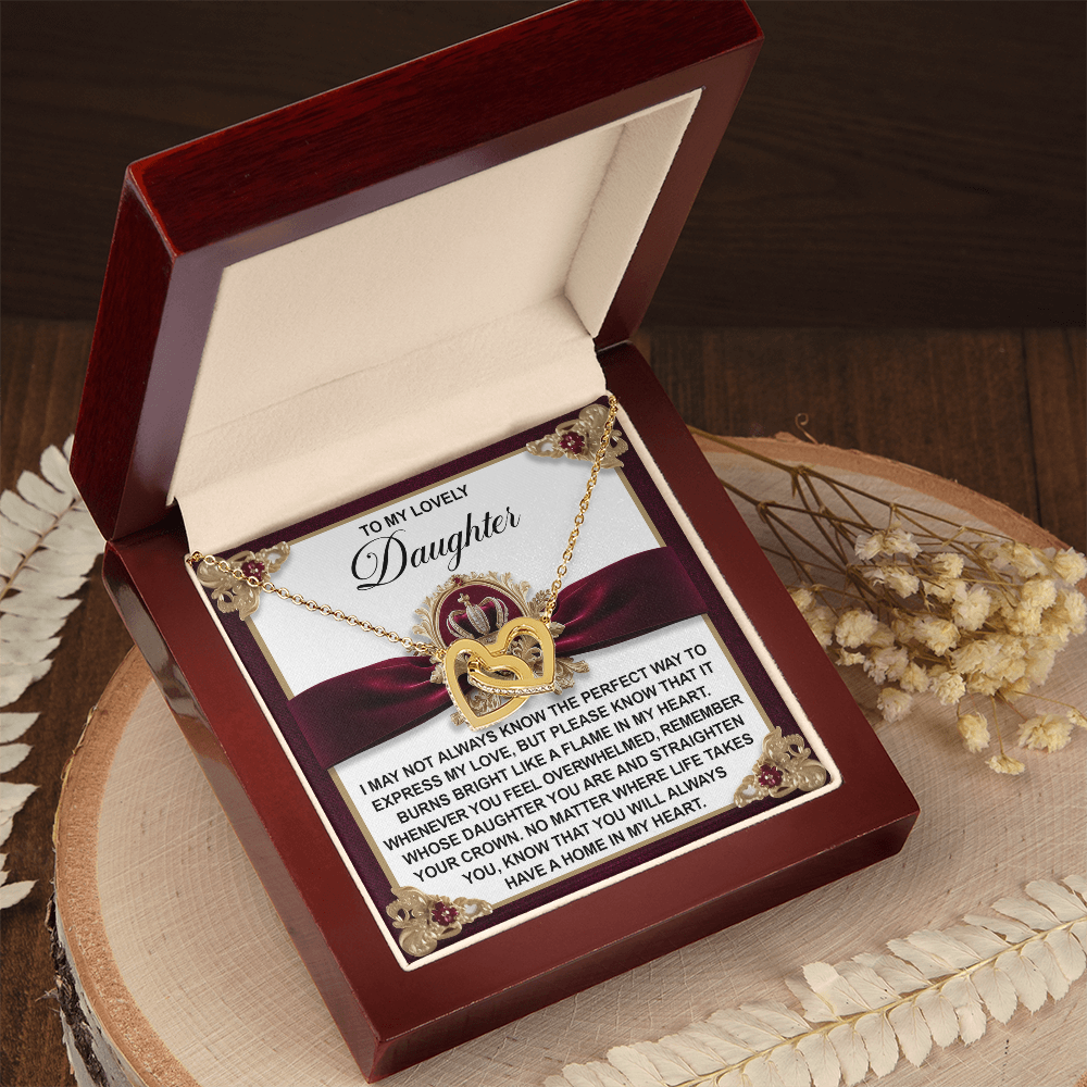 Daughter, My Guiding Flame Interlocking Hearts Necklace - Heartfelt Gift