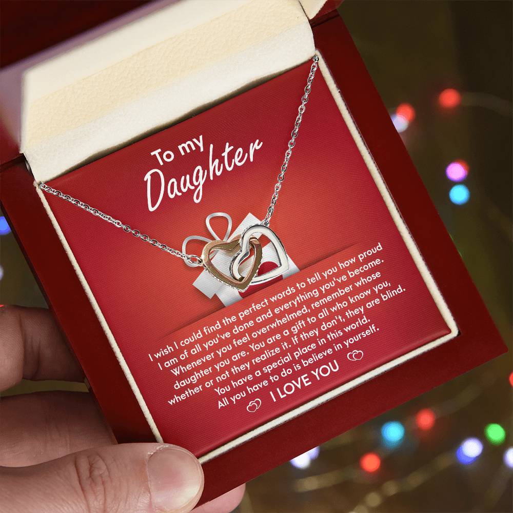 Daughter - A Gift Interlocking Hearts Necklace
