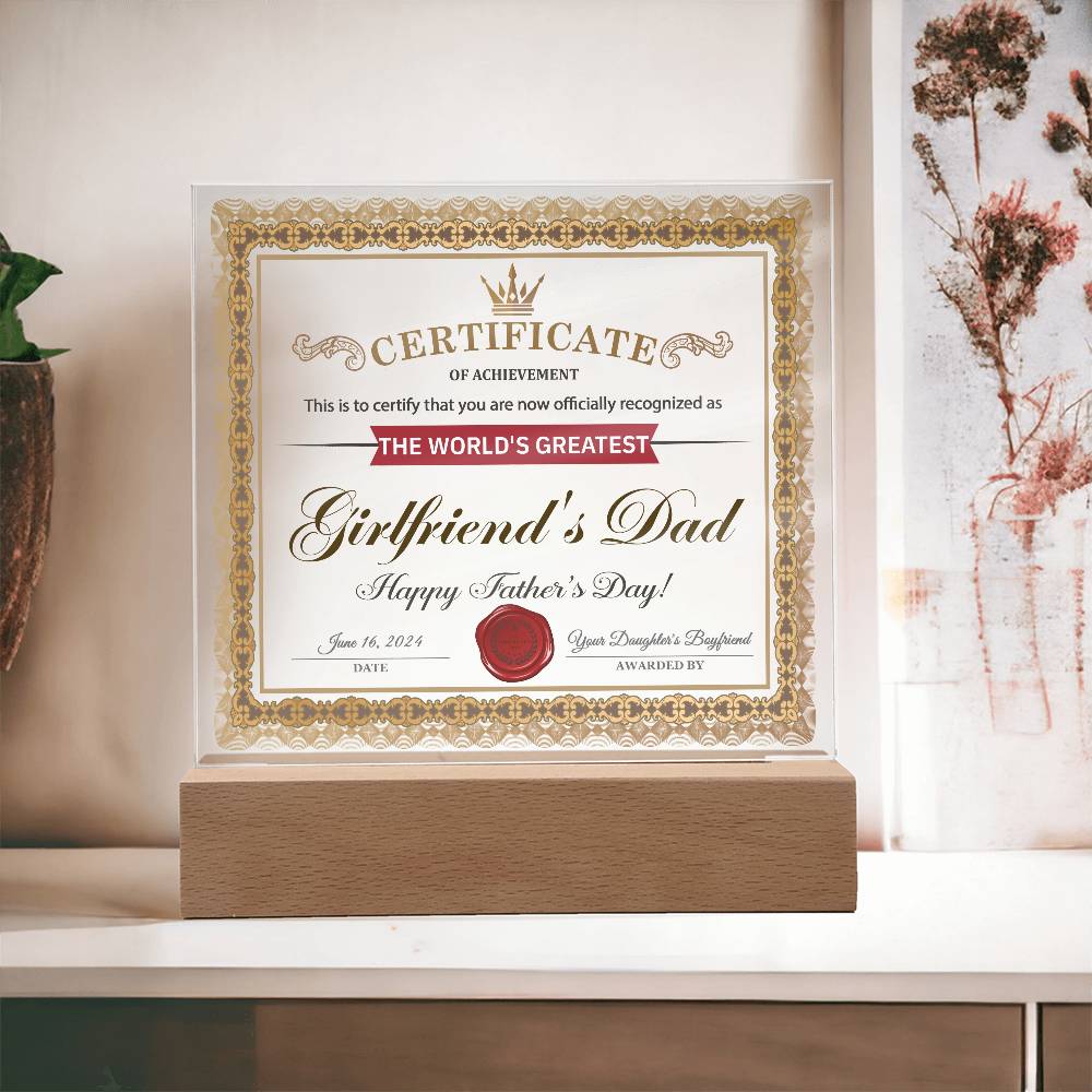 Girlfriend_s Dad-Certificate of Achievement-Acrylic Plaque
