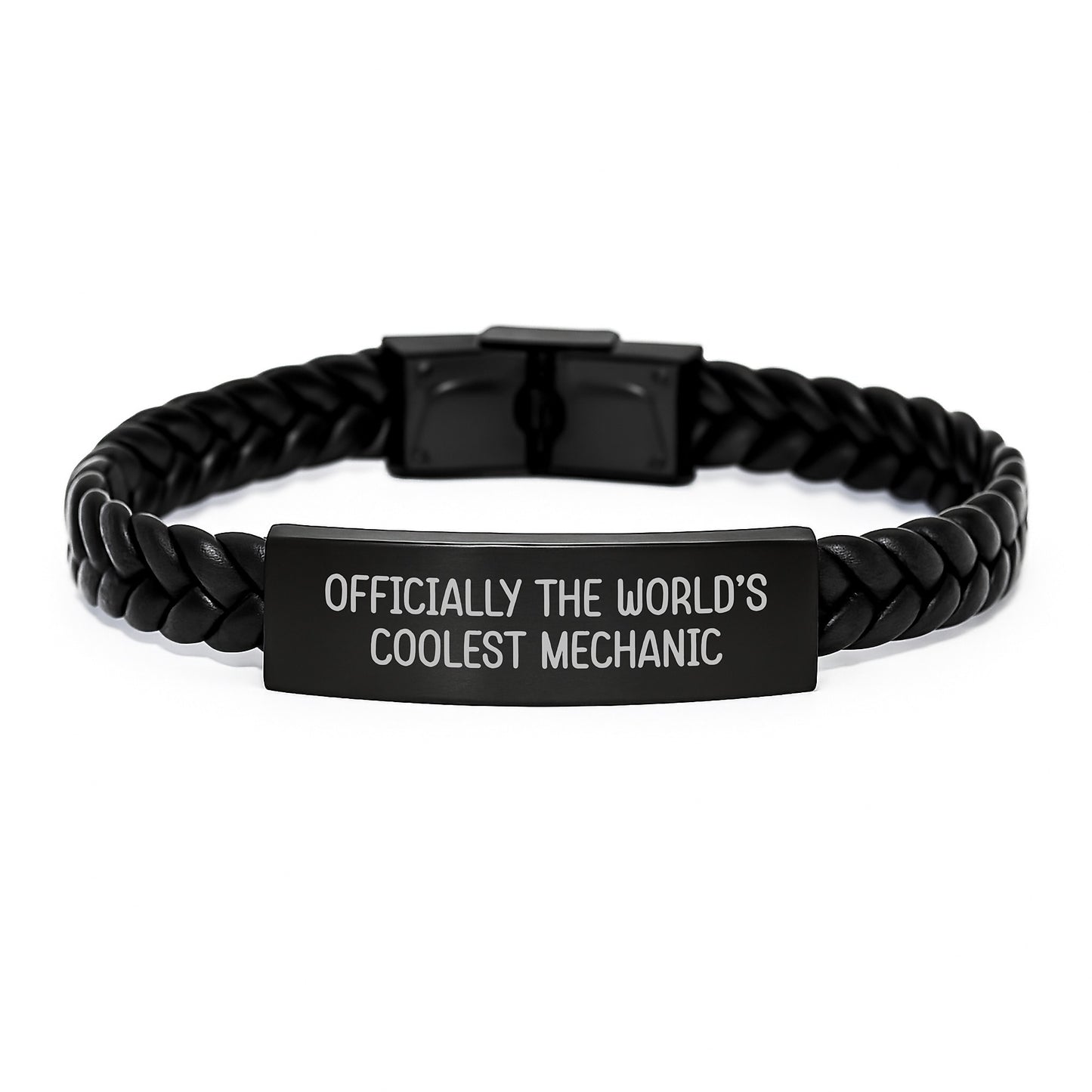 Mechanic Gifts from Friends for Graduation Unique Interlaced Leather Bracel{'Officially The World's Coolest Mechanic'}t - Image 1