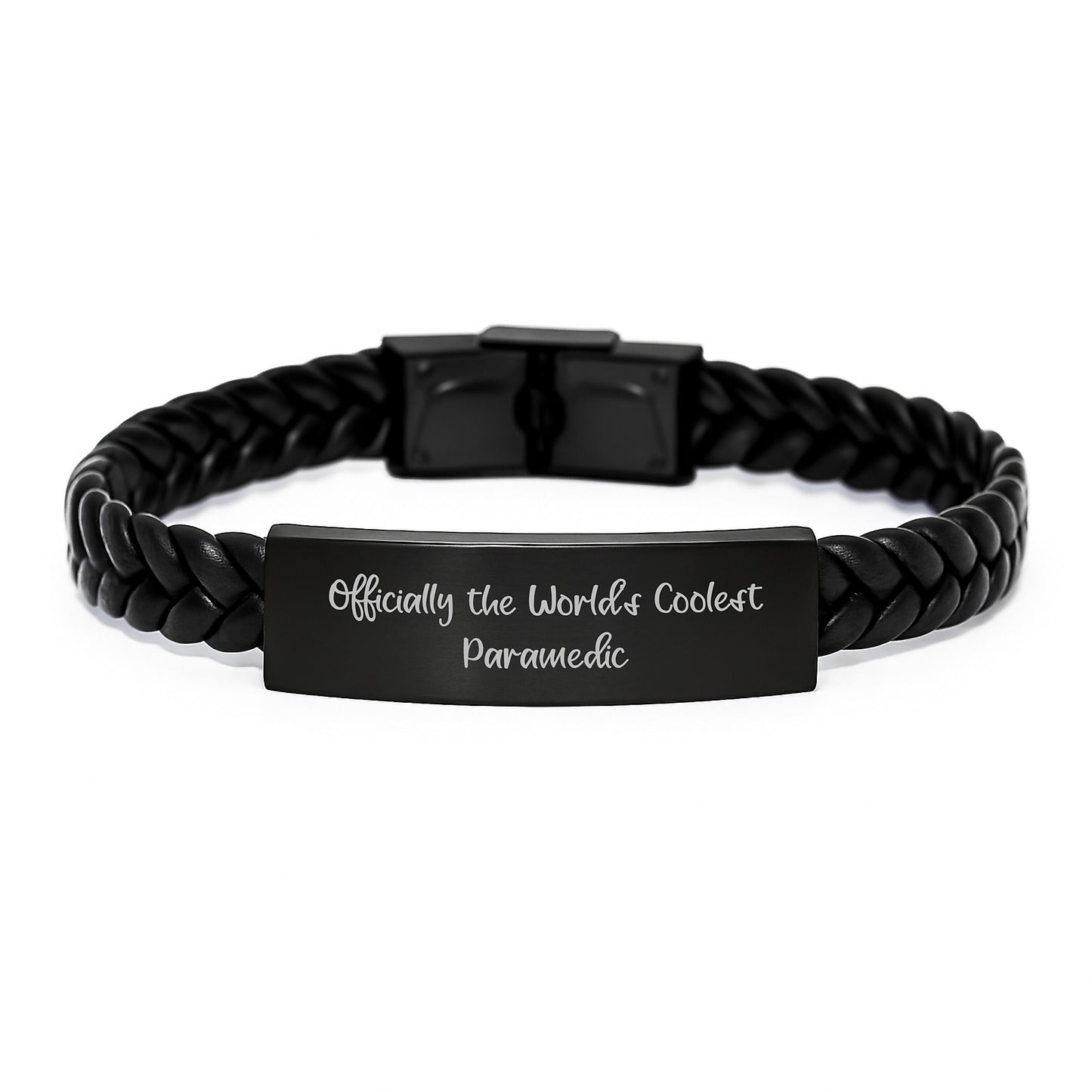 Funny Rescue Worker Gifts from Men for Rescue Worker - Officially The World's Coolest Rescue Worker Interlaced Leather Bracelet for Christmas Unique Gifts - Image 1