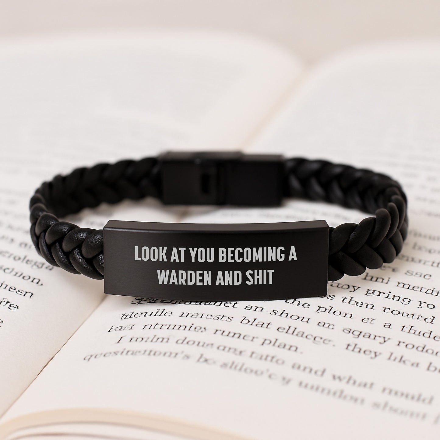 Funny Warden Gifts from Men to Friends - Interlaced Leather Bracelet, Engraved Stainless Steel, PU Leather, Christmas Unique Presents - Image 3