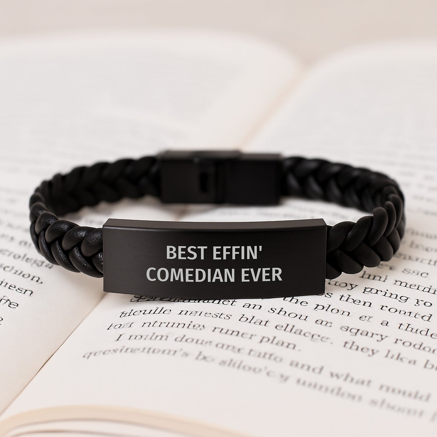 Funny Comedian Gift for Men, Best Effin' Comedian Ever Interlaced Leather Bracelet, Christmas Unique Presents from Friends to Comedian - Image 3