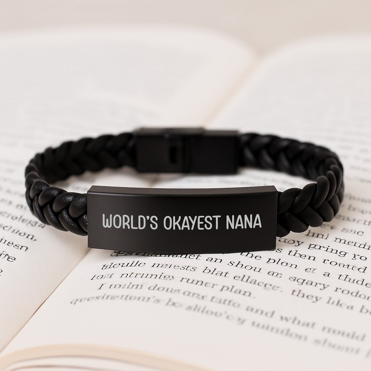 Funny Nana Gifts from Family - Interlaced Leather Bracelet with 'World's Okayest Nana' Quote for Grandma Christmas Unique Presents - Image 3