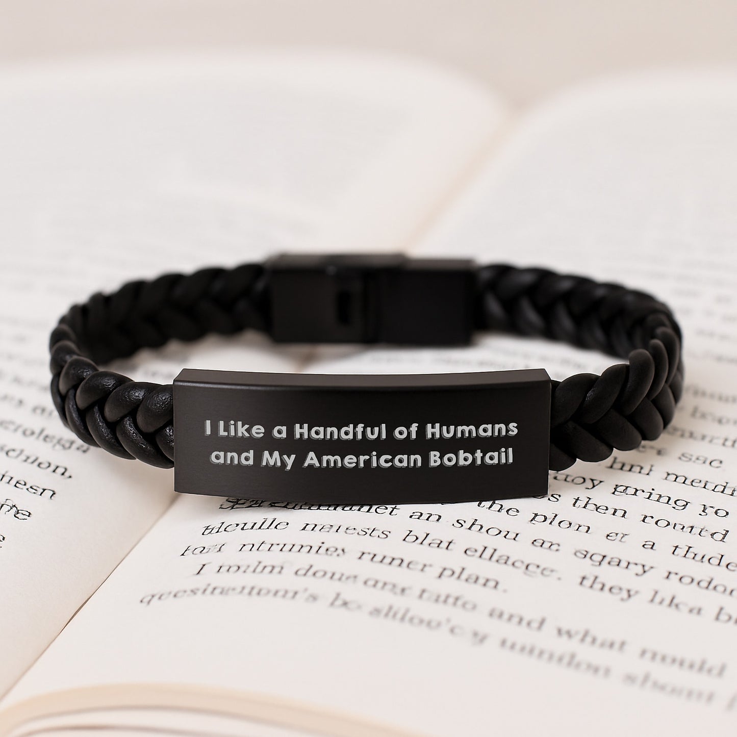Funny American Bobtail Cat Lover Gifts for Friends Birthday Unique Interlaced Leather Bracelte 'I Like A Handful Of Humans And My American Bobtail' Gifts from Men, Gifts for American Bobtail Cat - Image 3