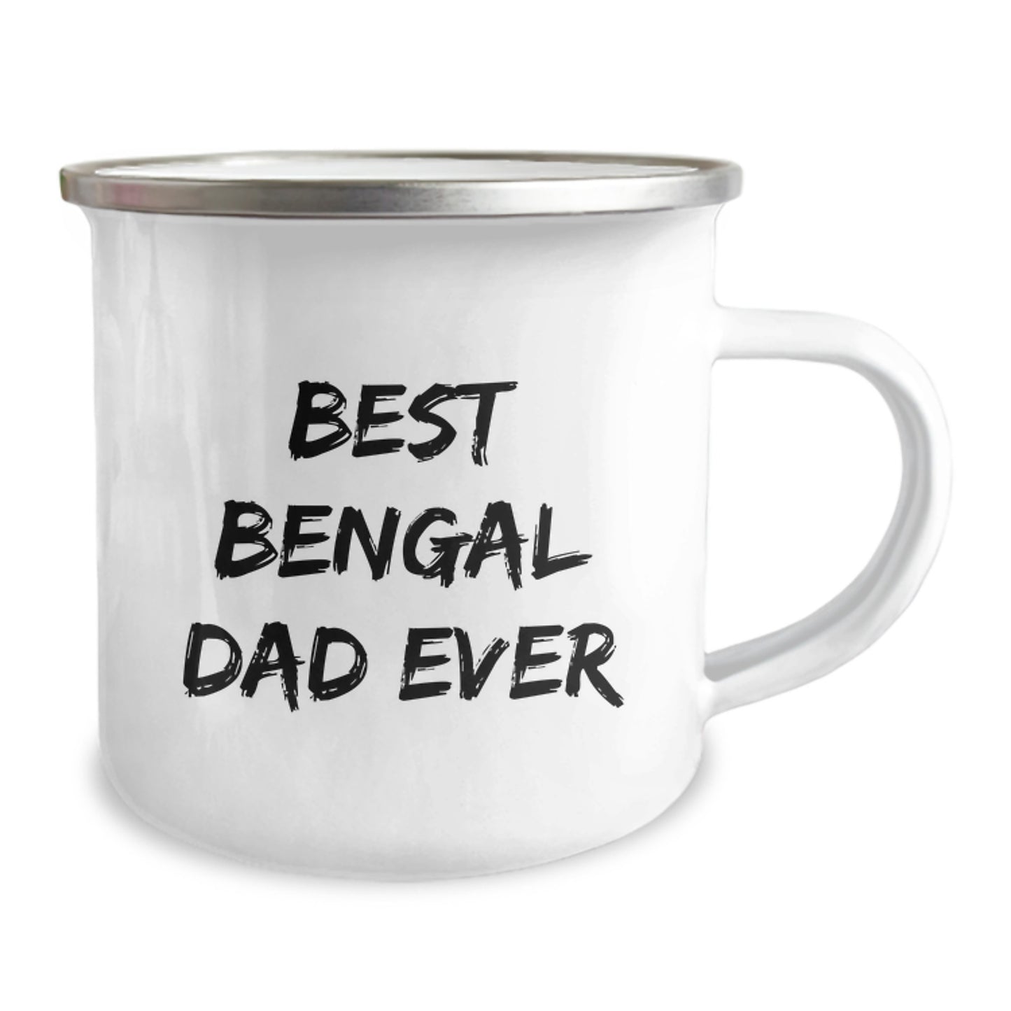 Bengal Cat Lovers Camping Mug, Best Bengal Dad Ever Funny Quote Gifts for Men from Family, 12 oz Stainless Steel with Enamel Finish - Image 2