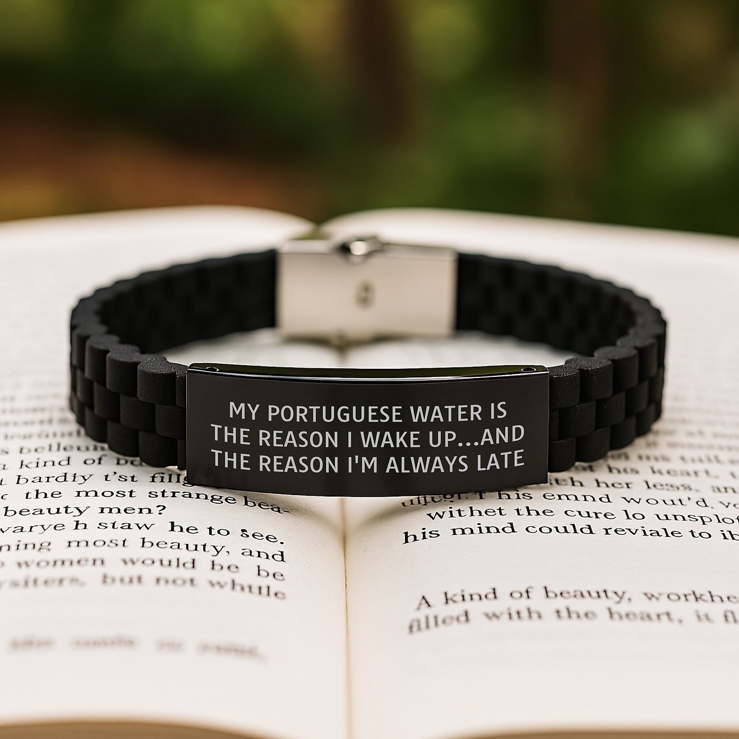 Portuguese Water Dog Gifts, Funny Quote Glide lock Clasp Birthday Unique Gifts from Men to Friends - 'My Portuguese Water Is The Reason I Wake Up...and The Reason I'm Always Late' - Image 2
