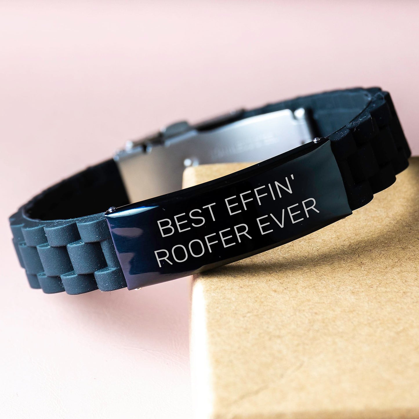 Funny Roofer Gifts for Men - Best Effin' Roofer Ever Glide lock Clasp Bracelet, Black, Adjustable, Christmas Unique Gifts from Friends, Coworkers - Image 3