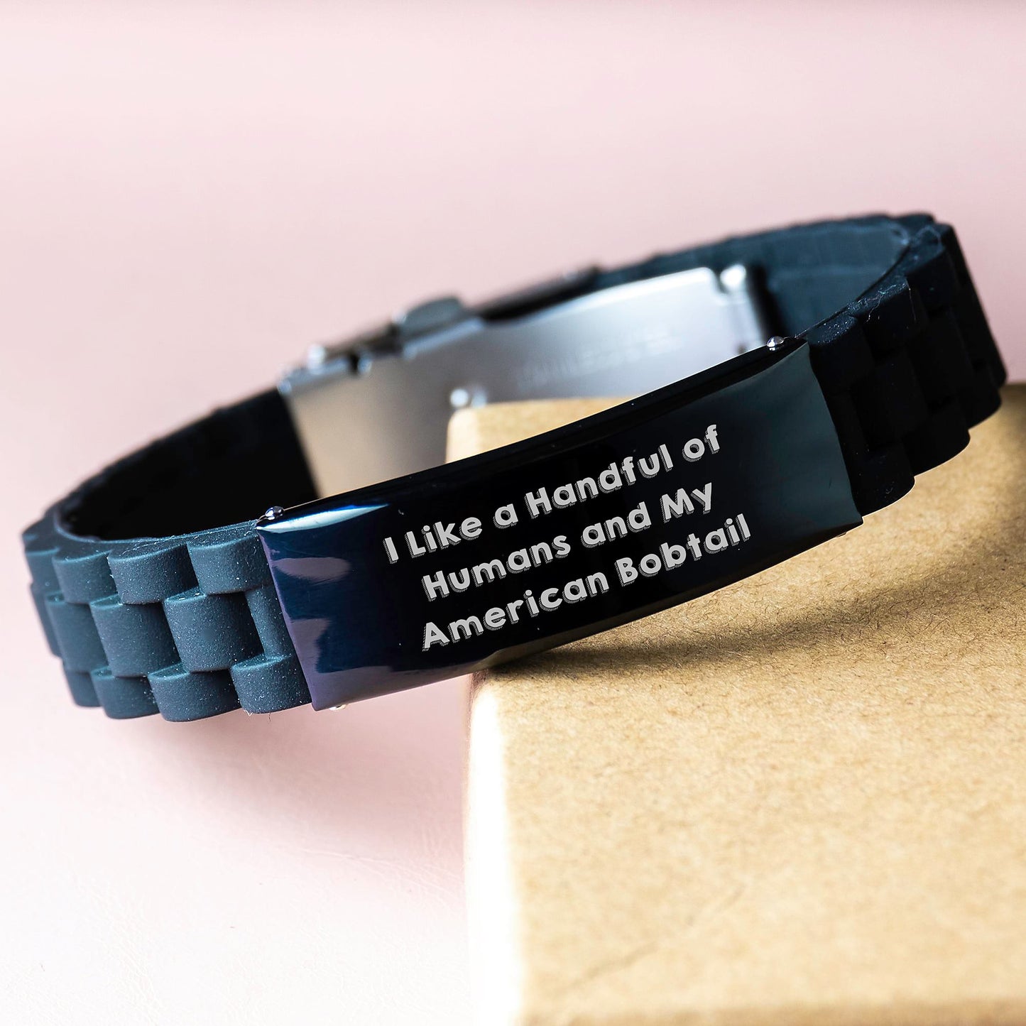 Funny American Bobtail Cat Gifts for Her, Glide lock Clasp Birthday Present from Friends, I Like A Handful Of Humans And My American Bobtail, Silicone Stainless Steel Adjustable Jewelry - Image 3