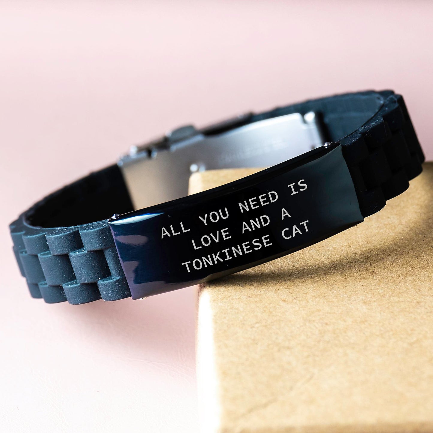 Tonkinese Cat Lovers Gifts from Friends and Family - Glide lock Clasp Black Stainless Steel Adjustable Necklace for Graduation, All You Need Is Love And A Tonkinese Cat - Image 3