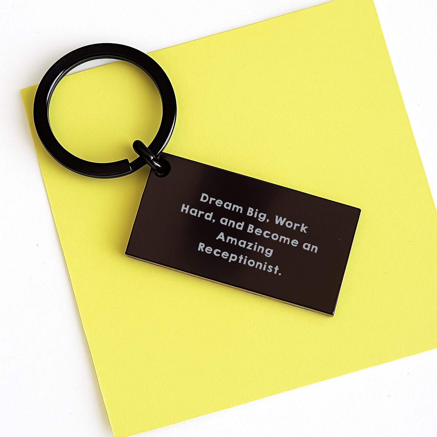 Receptionist Keychain Gifts for Men, Funny Inspirational Keychain with Dream Big Work Hard Quote, Black Stainless Steel Keychain for Birthday Unique Gifts from Friends - Image 3