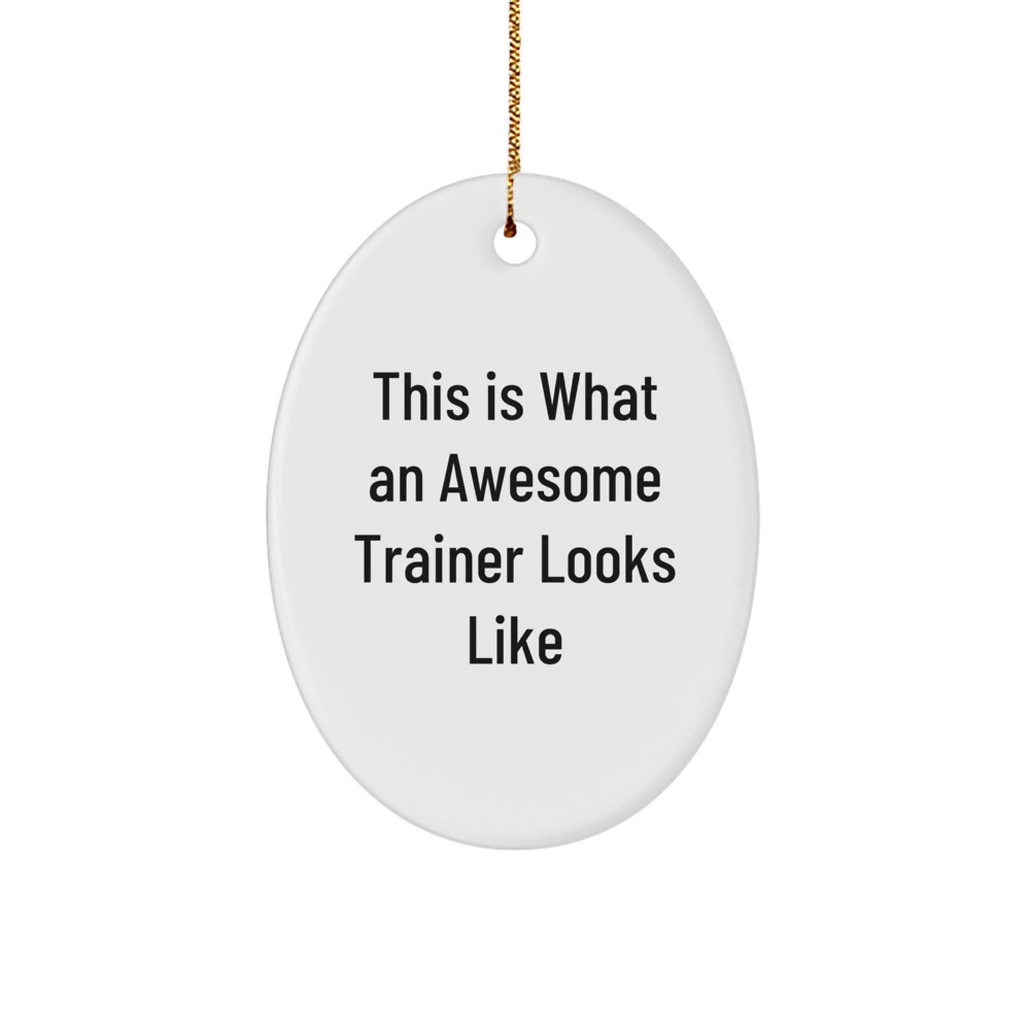 Funny Trainer Gifts from Friends for Christmas, Oval Ornament Quote Trainer, This Is What An Awesome Trainer Looks Like, Oval Trainer Shape - Image 1