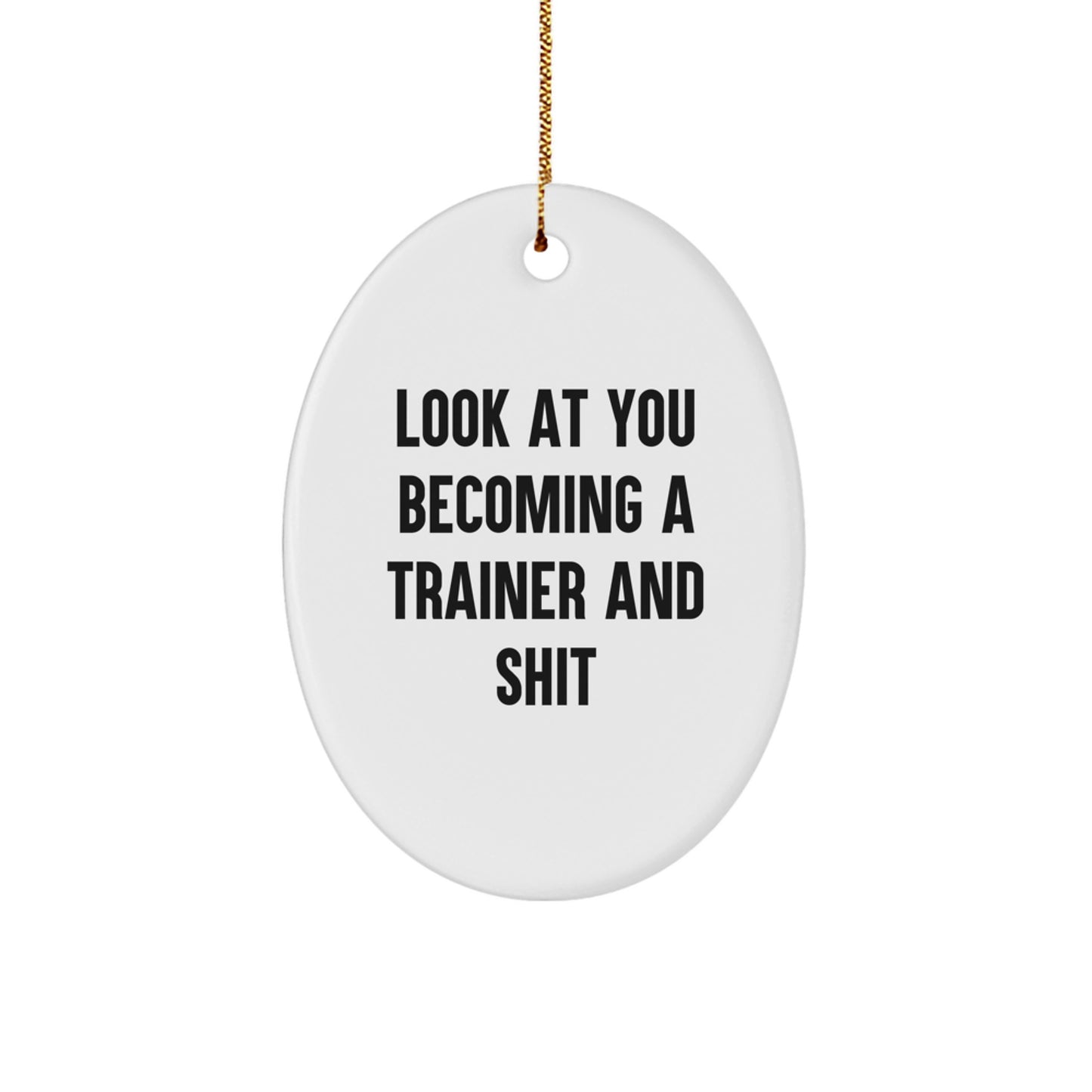 Funny Trainer Gifts from Friends - Look At You Becoming A Trainer And Shit Oval Ornament for Christmas - Image 1