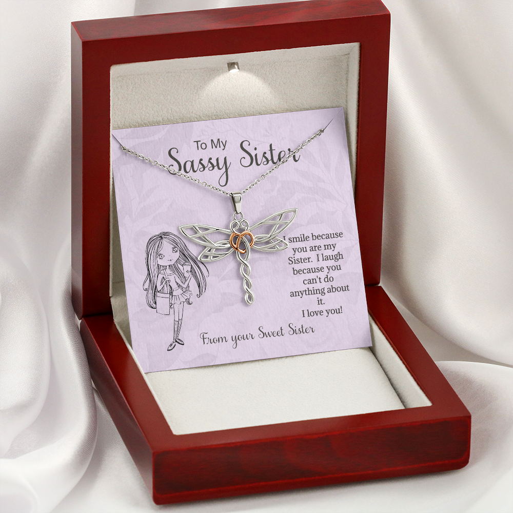 Sister Necklace Gift, I Smile Because You're My Sister, For Sister, Bonus Sister, Birthday, Valentines, Birthday, From Sister Bonus Sister, Dragonfly Rose Gold Heart