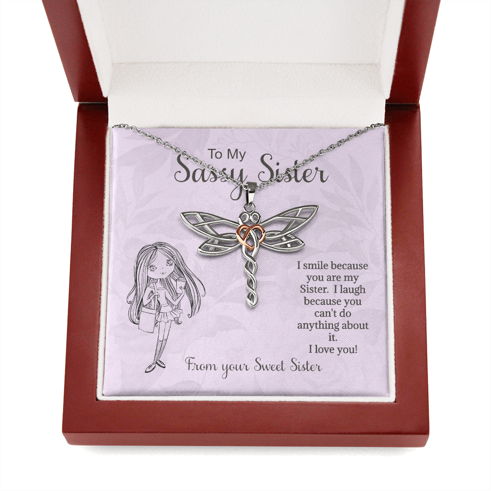 Sister Necklace Gift, I Smile Because You're My Sister, For Sister, Bonus Sister, Birthday, Valentines, Birthday, From Sister Bonus Sister, Dragonfly Rose Gold Heart