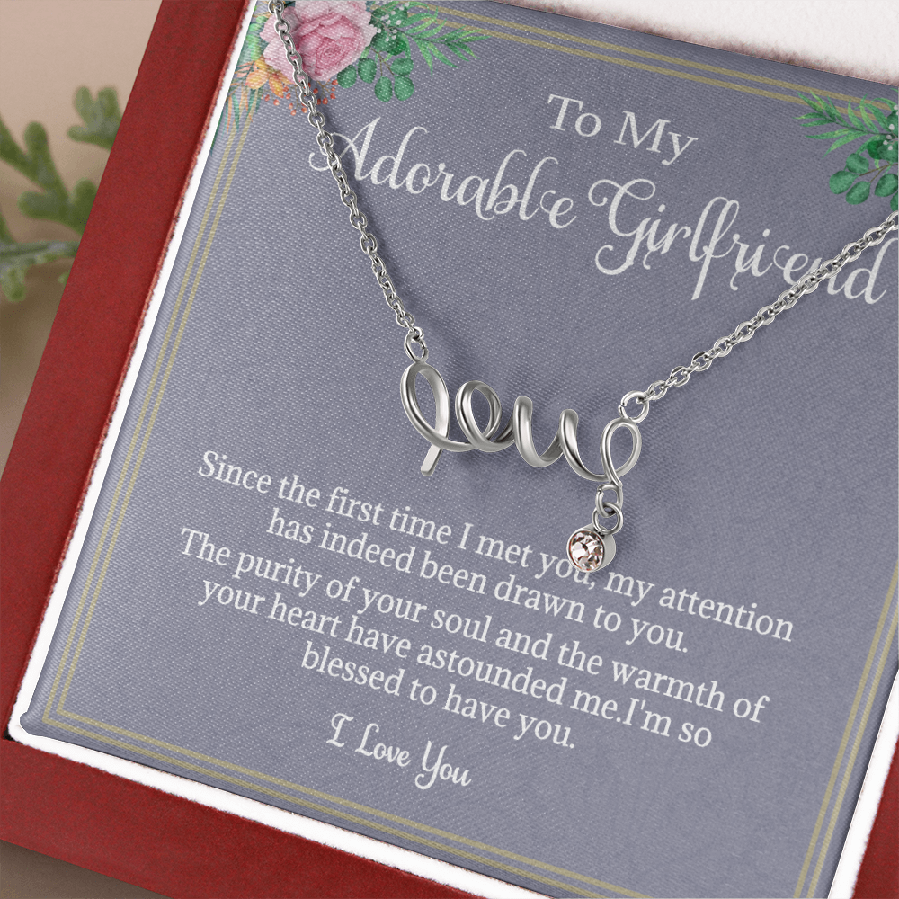 Adorable Girlfriend Necklace, The First Time I Met You, To Girlfriend, Valentines, Birthdays, From Boyfriend, Girlfriend Cursive Necklace