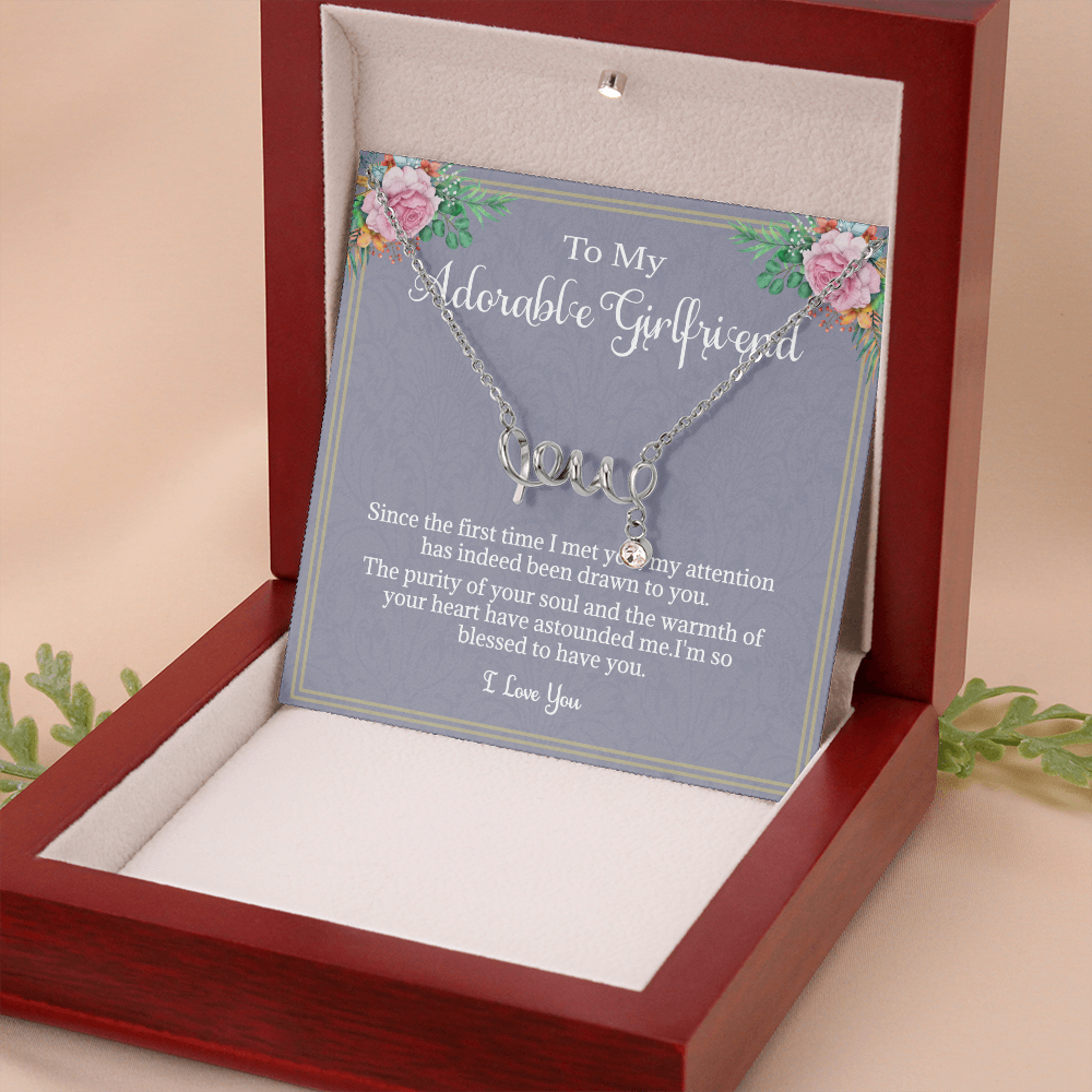 Adorable Girlfriend Necklace, The First Time I Met You, To Girlfriend, Valentines, Birthdays, From Boyfriend, Girlfriend Cursive Necklace