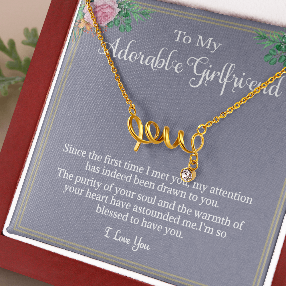 Adorable Girlfriend Necklace, The First Time I Met You, To Girlfriend, Valentines, Birthdays, From Boyfriend, Girlfriend Cursive Necklace