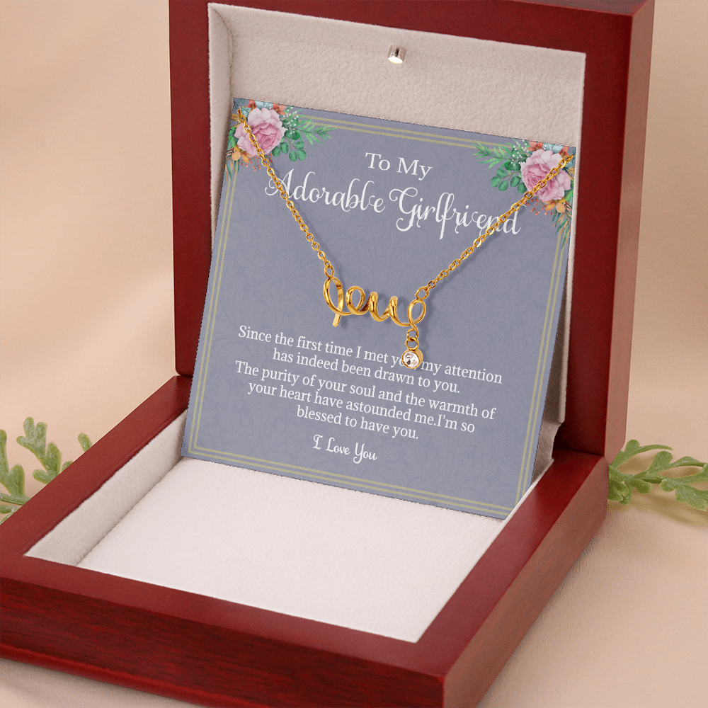 Adorable Girlfriend Necklace, The First Time I Met You, To Girlfriend, Valentines, Birthdays, From Boyfriend, Girlfriend Cursive Necklace