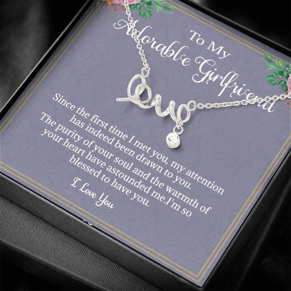 Adorable Girlfriend Necklace, The First Time I Met You, To Girlfriend, Valentines, Birthdays, From Boyfriend, Girlfriend Cursive Necklace