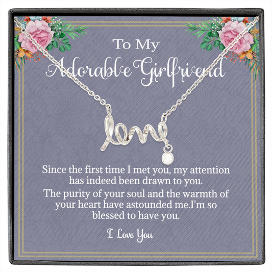Adorable Girlfriend Necklace, The First Time I Met You, To Girlfriend, Valentines, Birthdays, From Boyfriend, Girlfriend Cursive Necklace