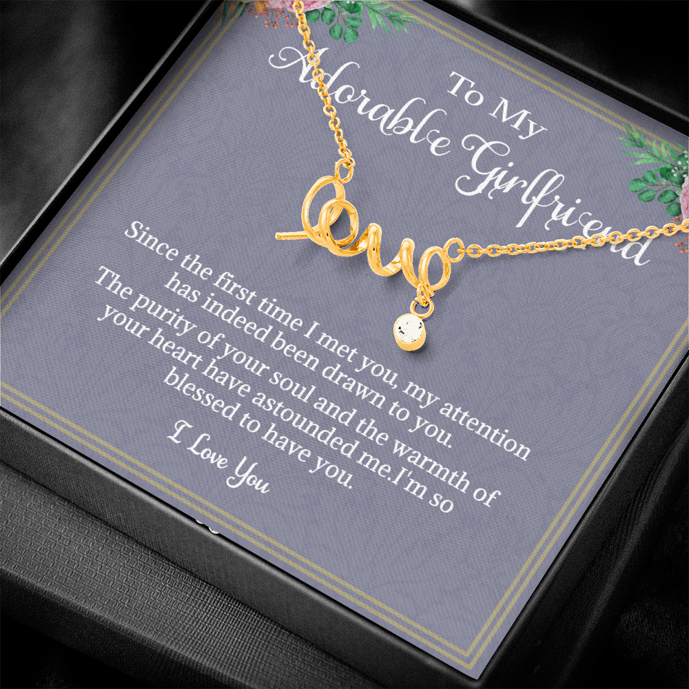 Adorable Girlfriend Necklace, The First Time I Met You, To Girlfriend, Valentines, Birthdays, From Boyfriend, Girlfriend Cursive Necklace