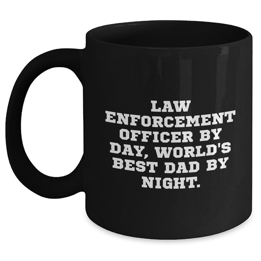 Law Enforcement Officer Gifts, Funny 'By Day, World's Best Dad By Night' Black Coffee Mugs for Men, Gifts from Family to Law Enforcement Officer on Father's Day, Unique Black Coffee Mugs - Main